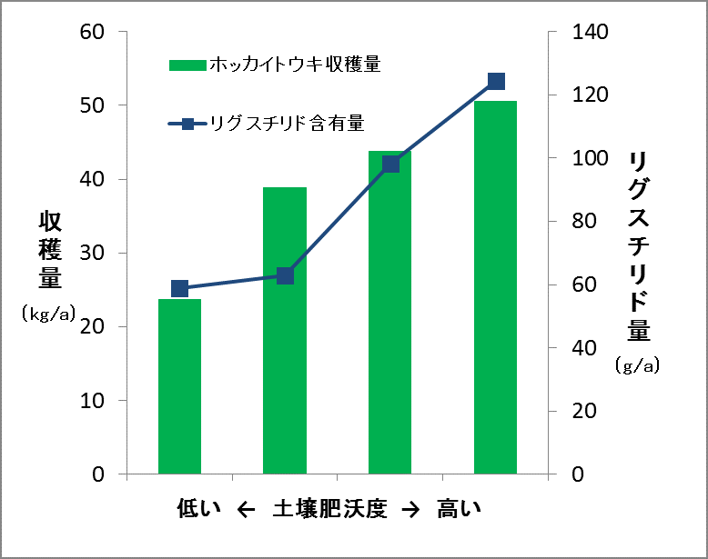図2　ホッカイトウキの収穫量とリグスチリドの含有量